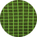 Round Machine Washable Checkered Green Modern Area Rugs, wshabs1501grn