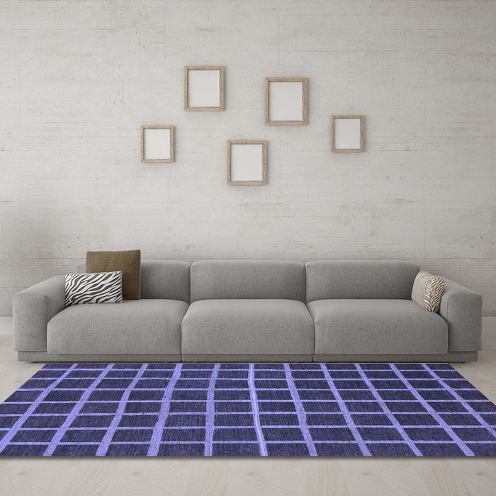 Machine Washable Checkered Blue Modern Rug in a Living Room, wshabs1501blu