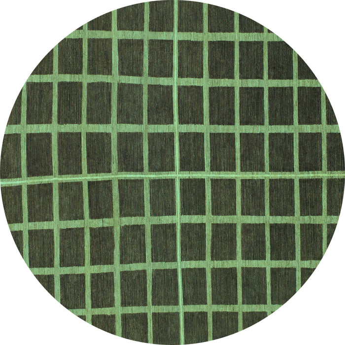 Round Machine Washable Checkered Turquoise Modern Area Rugs, wshabs1501turq