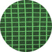 Round Machine Washable Checkered Emerald Green Modern Area Rugs, wshabs1501emgrn