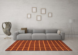 Machine Washable Checkered Orange Modern Area Rugs in a Living Room, wshabs1501org