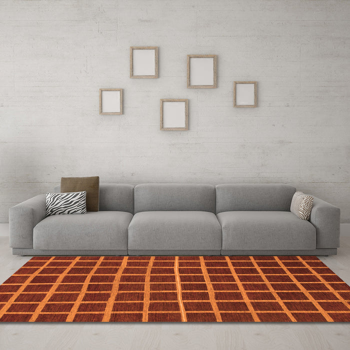 Machine Washable Checkered Orange Modern Area Rugs in a Living Room, wshabs1501org
