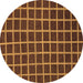 Round Machine Washable Checkered Brown Modern Rug, wshabs1501brn