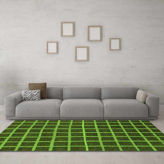 Machine Washable Checkered Green Modern Area Rugs in a Living Room,, wshabs1501grn