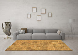 Machine Washable Patchwork Brown Transitional Rug in a Living Room,, wshabs1504brn