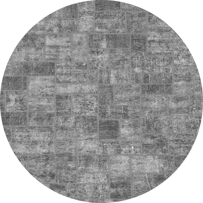 Round Machine Washable Patchwork Gray Transitional Rug, wshabs1504gry