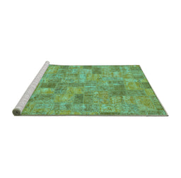 Sideview of Machine Washable Patchwork Turquoise Transitional Area Rugs, wshabs1504turq