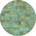 Round Patchwork Light Blue Transitional Rug, abs1504lblu