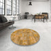 Round Machine Washable Abstract Yellow Rug in a Office, wshabs1504