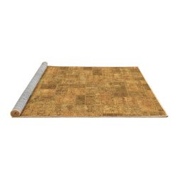 Sideview of Machine Washable Patchwork Brown Transitional Rug, wshabs1504brn