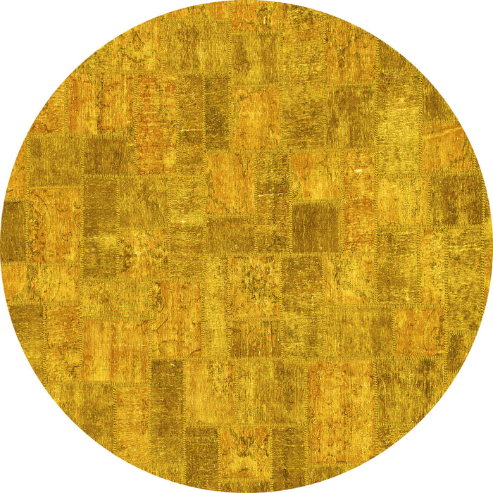 Round Machine Washable Patchwork Yellow Transitional Rug, wshabs1504yw