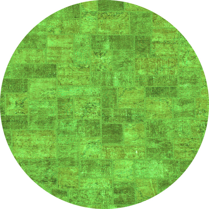 Round Machine Washable Patchwork Green Transitional Area Rugs, wshabs1504grn
