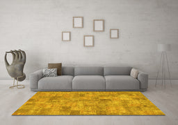 Machine Washable Patchwork Yellow Transitional Rug in a Living Room, wshabs1504yw