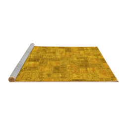 Sideview of Machine Washable Patchwork Yellow Transitional Rug, wshabs1504yw