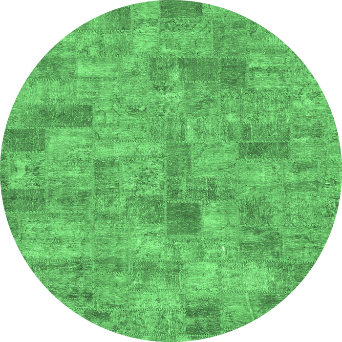 Round Machine Washable Patchwork Emerald Green Transitional Area Rugs, wshabs1504emgrn
