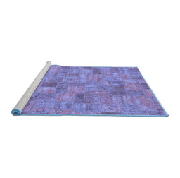 Sideview of Machine Washable Patchwork Blue Transitional Rug, wshabs1504blu
