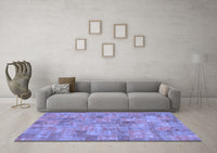 Machine Washable Patchwork Blue Transitional Rug, wshabs1504blu