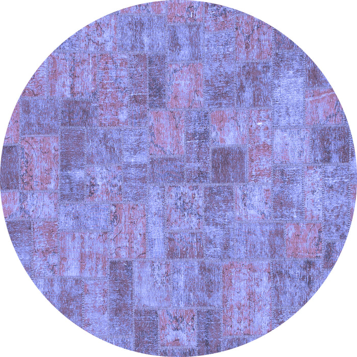 Round Machine Washable Patchwork Blue Transitional Rug, wshabs1504blu