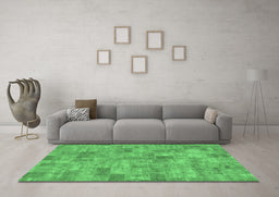Machine Washable Patchwork Emerald Green Transitional Area Rugs in a Living Room,, wshabs1504emgrn