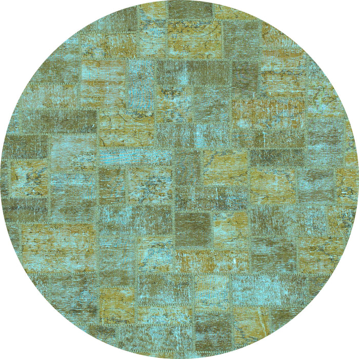 Round Machine Washable Patchwork Light Blue Transitional Rug, wshabs1504lblu