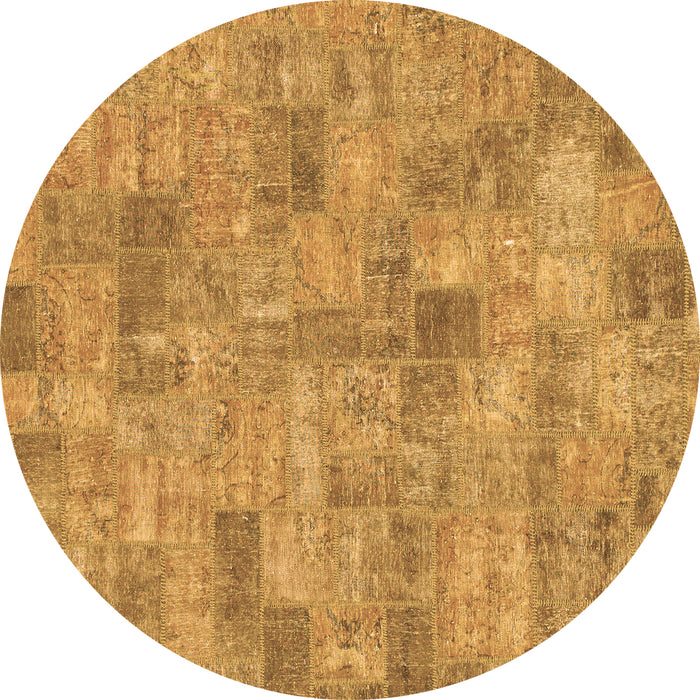 Round Machine Washable Patchwork Brown Transitional Rug, wshabs1504brn