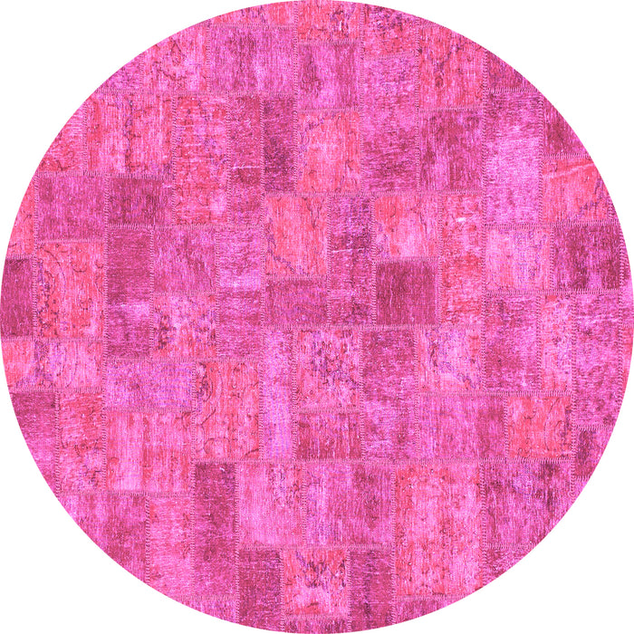 Round Machine Washable Patchwork Pink Transitional Rug, wshabs1504pnk