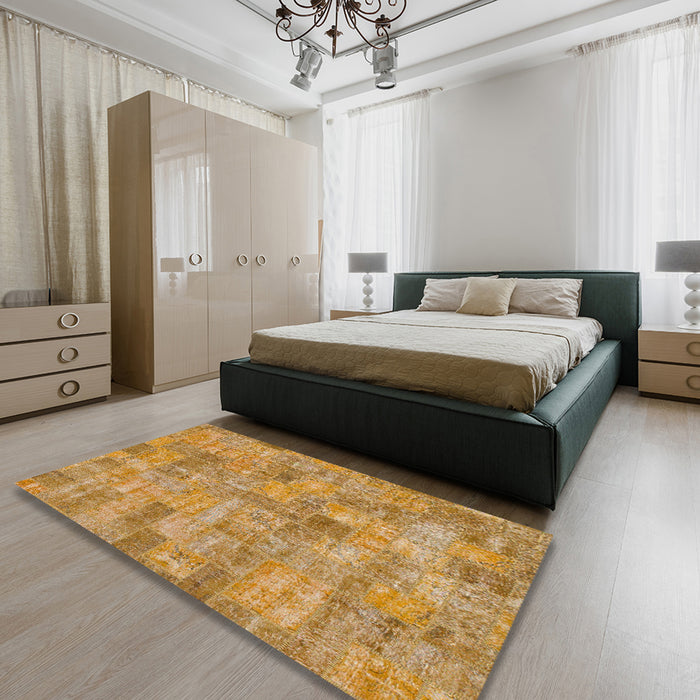 Machine Washable Abstract Yellow Rug in a Bedroom, wshabs1504