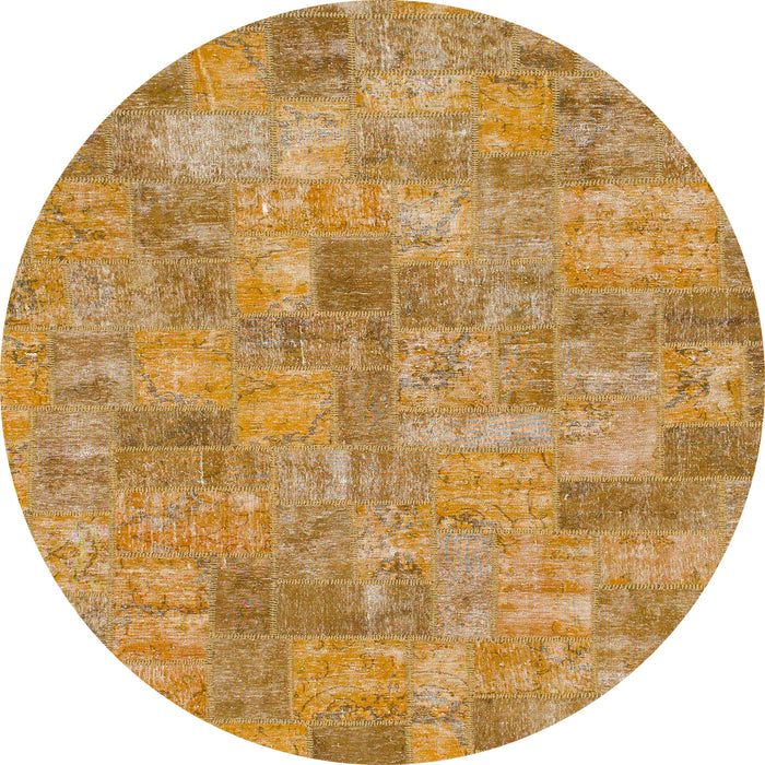 Round Abstract Yellow Patchwork Rug, abs1504