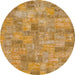 Round Abstract Yellow Patchwork Rug, abs1504