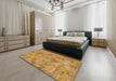 Abstract Yellow Patchwork Rug in a Bedroom, abs1504