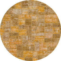 Round Machine Washable Abstract Yellow Rug, wshabs1504