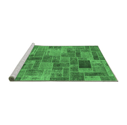 Sideview of Machine Washable Patchwork Emerald Green Transitional Area Rugs, wshabs1505emgrn