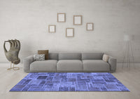 Machine Washable Patchwork Blue Transitional Rug, wshabs1505blu