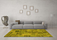 Machine Washable Patchwork Yellow Transitional Rug, wshabs1505yw