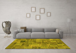 Machine Washable Patchwork Yellow Transitional Rug in a Living Room, wshabs1505yw
