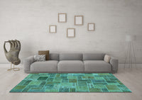 Machine Washable Patchwork Light Blue Transitional Rug, wshabs1505lblu