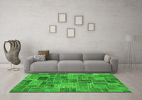 Machine Washable Patchwork Green Transitional Rug, wshabs1505grn