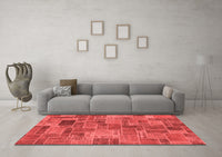 Machine Washable Patchwork Red Transitional Rug, wshabs1505red