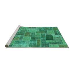 Sideview of Machine Washable Patchwork Turquoise Transitional Area Rugs, wshabs1505turq