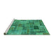 Sideview of Machine Washable Patchwork Turquoise Transitional Area Rugs, wshabs1505turq