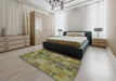 Machine Washable Abstract Brass Green Rug in a Bedroom, wshabs1505