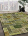 Abstract Copper Green Patchwork Rug in Family Room, abs1505