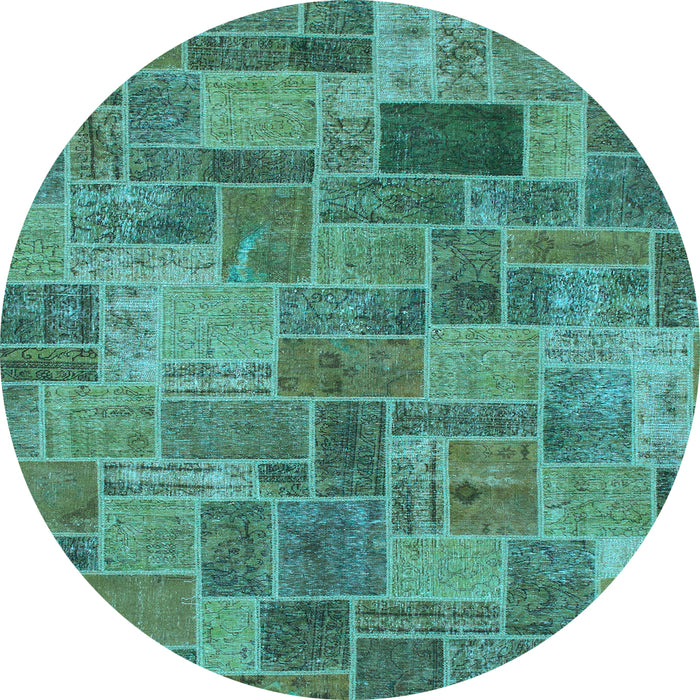 Round Machine Washable Patchwork Light Blue Transitional Rug, wshabs1505lblu