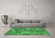 Machine Washable Patchwork Emerald Green Transitional Area Rugs in a Living Room,, wshabs1505emgrn