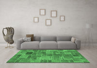 Machine Washable Patchwork Emerald Green Transitional Rug, wshabs1505emgrn