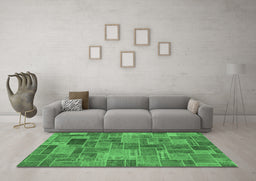 Machine Washable Patchwork Emerald Green Transitional Area Rugs in a Living Room,, wshabs1505emgrn