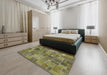 Abstract Copper Green Patchwork Rug in a Bedroom, abs1505