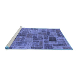 Sideview of Machine Washable Patchwork Blue Transitional Rug, wshabs1505blu