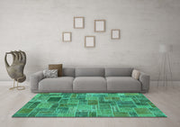 Machine Washable Patchwork Turquoise Transitional Rug, wshabs1505turq