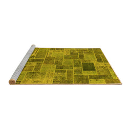 Sideview of Machine Washable Patchwork Yellow Transitional Rug, wshabs1505yw